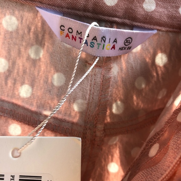 Compania Fantastica (ModCloth) stovepipe pants dusty rose w/ white polka dots - Picture 3 of 6